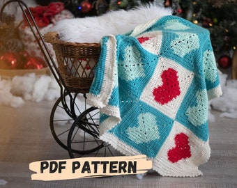PATRÓN PDF Manta de Ganchillo - Patrón Manta Corazón- Manta Amor - Manta Motivo-Patrón Ganchillo-Patrón Manta San Valentín-Crochet Bebé