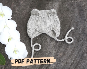 Gorro Oso Tejido PATRÓN PDF - Recién Nacido-3y.old-Patrón Gorro Bebé Lindo-Oso Punto-Gorro Animalista-Patrón Tejido Gorro con Orejas - Regalo Bebé