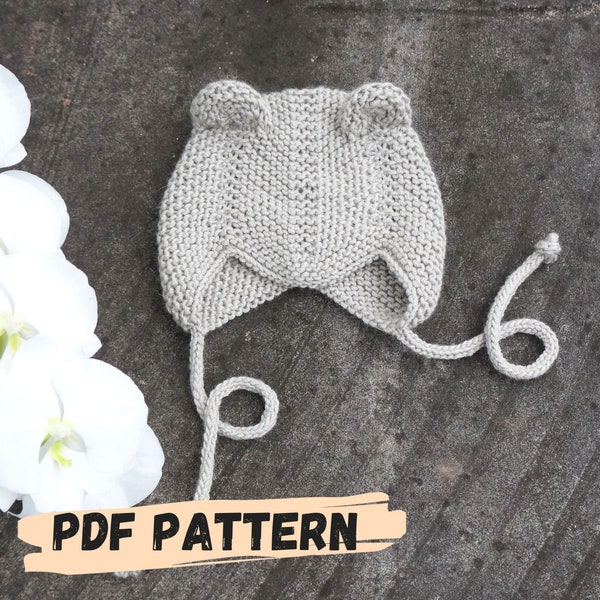 Knit Bear Bonnet PDF PATTERN - Newborn-3y.old-Cute Baby Bonnet Pattern-Knit Bear-Animalistic hat-Knitting Pattern Hat with Ears - Baby Gift