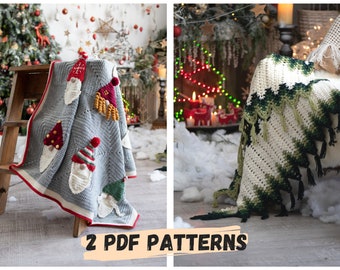 2 PATRONES PDF - Mantas árbol de Navidad y Gnomos - Mantas navideñas a crochet Patrón PDF - Manta árbol de Navidad - Manta bebé Gnomos