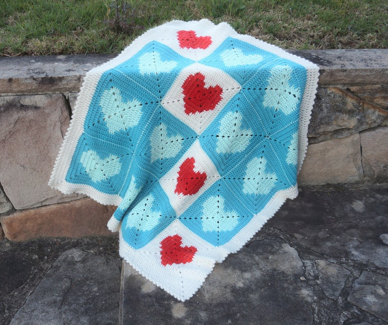 PDF PATTERN Crochet Blanket Heart Blanket Pattern Love Blanket Motif
