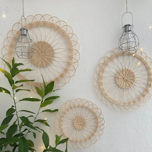 Set of 3 | Rattan Sunflower Wall Decor | Boho Decor Wall Hanging