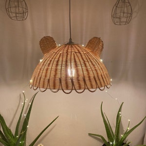 Rattan Cute Bear Chandelier > Pendant Light > Nursery Lamp > Lighting Ceiling Light