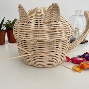 Cat Pattern Decorative Sugar Bowl Rattan Cat Basket Model Basket Animal Design