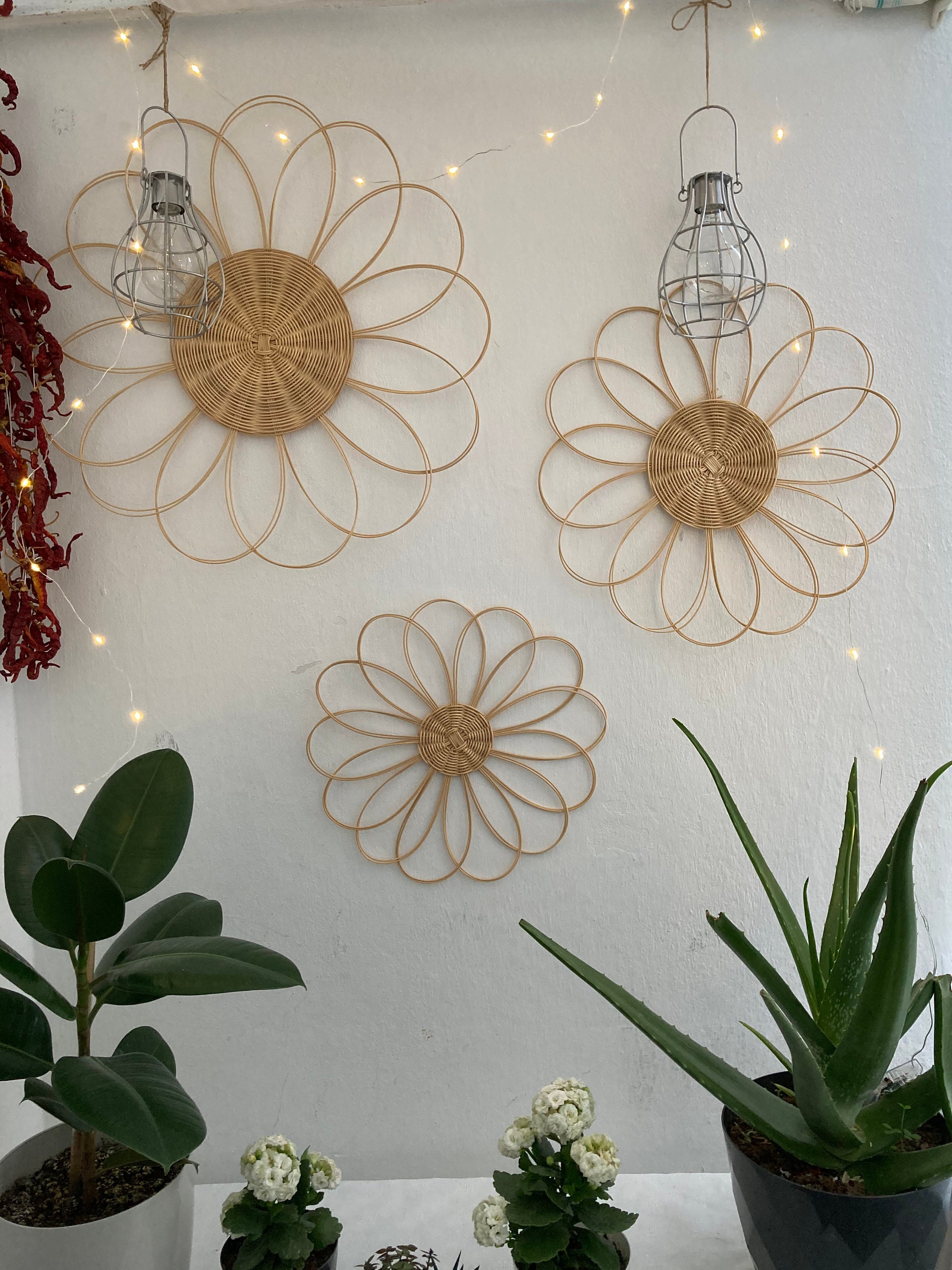Rattan Daisy Flower Wall Decor (3pcs) Boho Decor Wall Hanging - Etsy