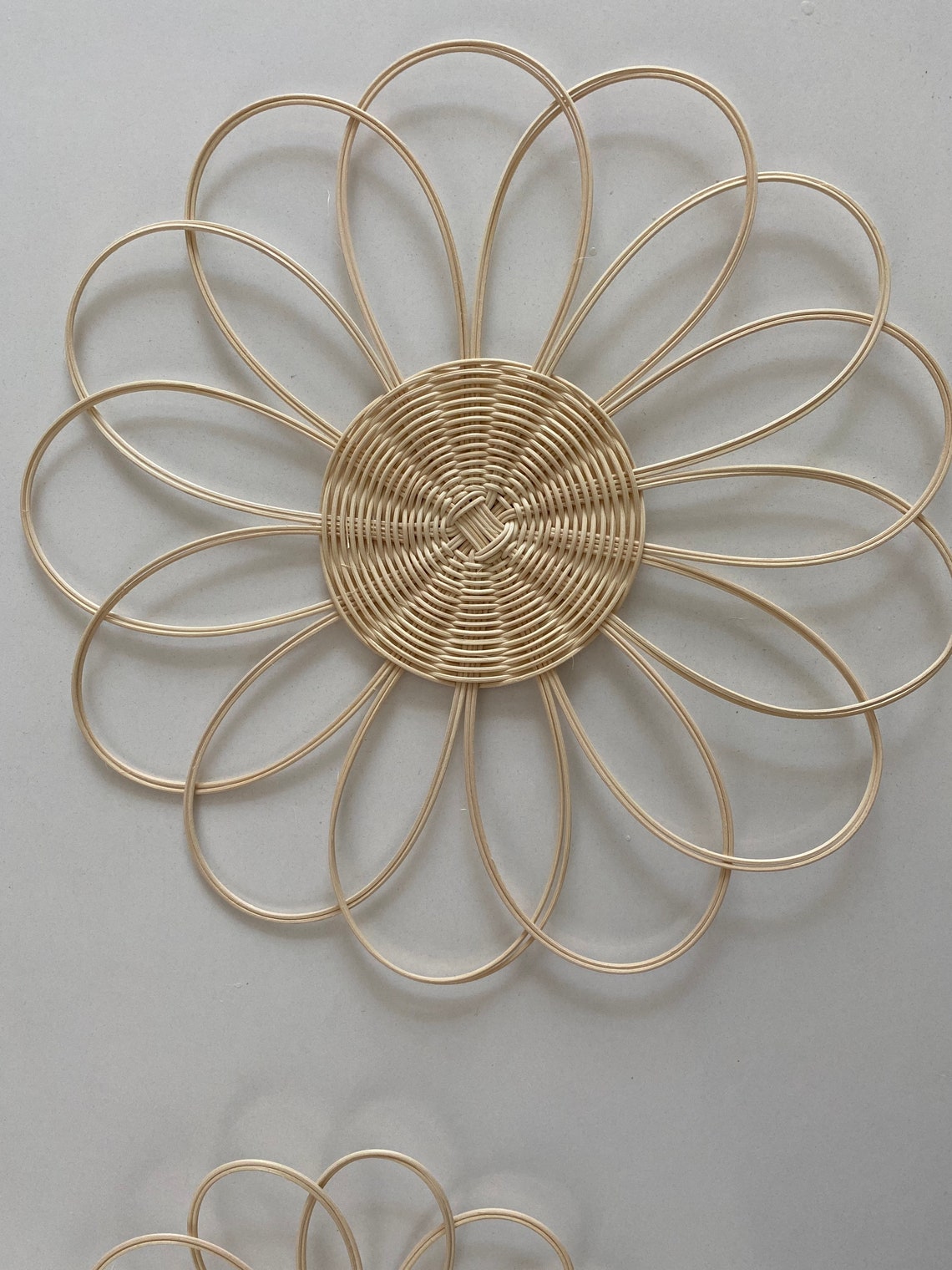 Set of 3 Rattan Daisy Flower Wall Decor Boho Decor Nursery Etsy