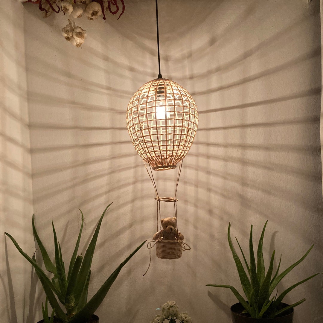 Rattan Cloud Lampshade Nursery Rattan Medium Hot Air Balloon, Boho