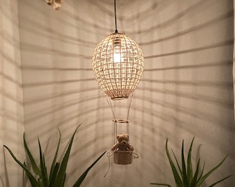 Rattan Medium Hot Air Balloon, Boho Pendant Light, Kids Room Chandelier, Nursery Decor, Bamboo Lamp Shade Bohemian Lighting, Night Light