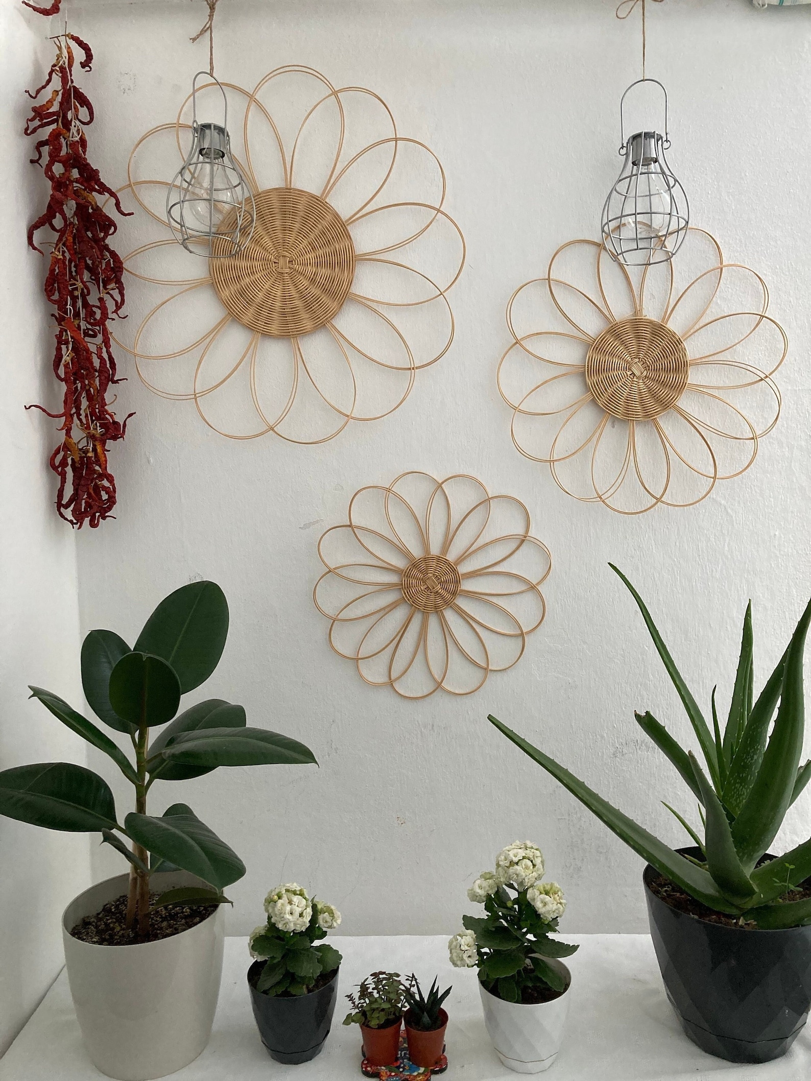 Rattan Daisy Flower Wall Decor 3pcs Boho Decor Wall Hanging Etsy