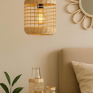 Lantern Wall Sconce, Rattan Wall Light, Pendant Light, Rattan Lamp Shade, Wicker Chandelier, Bohemian Bamboo Lighting