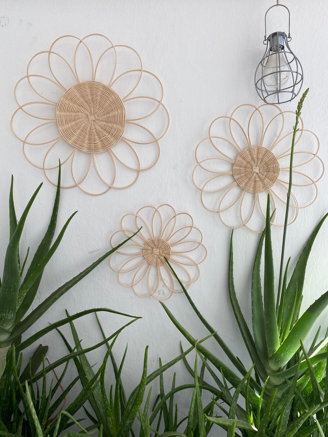 Rattan Daisy Flower Wall Decor 3pcs Boho Decor Wall Hanging - Etsy