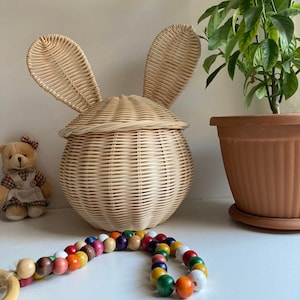 Rattan Basket, Boho Basket, Nursery Decor, With Ears Cute Decor, Different Gift
