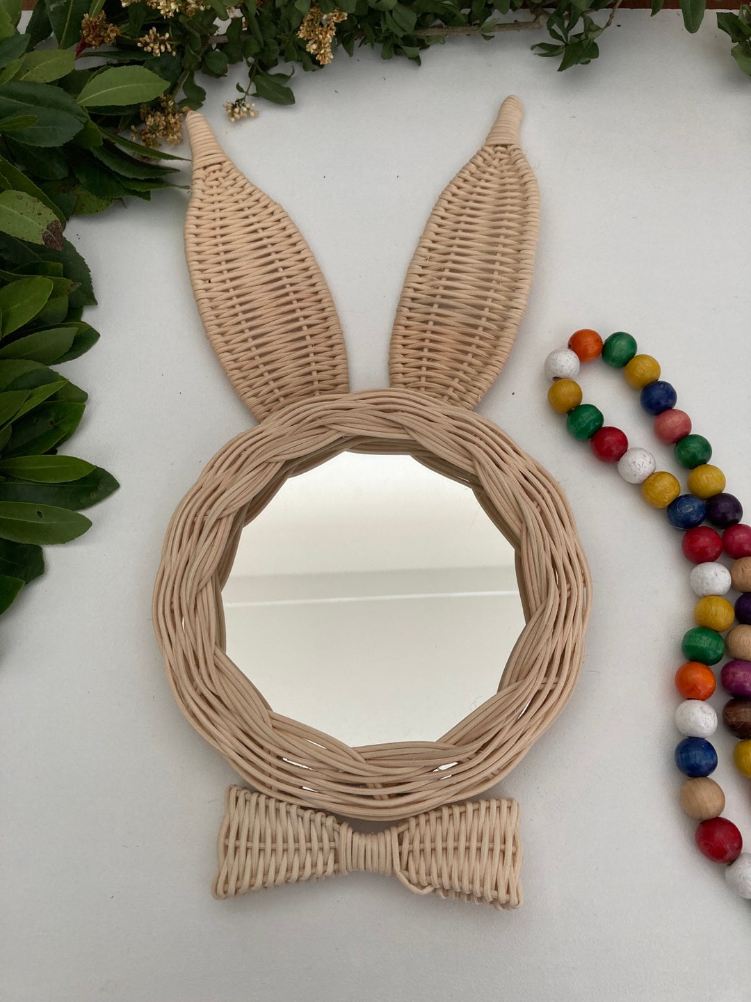 Rattan Rabbit Mirror Nursery Wall Decor Boho Wall Hanging Etsy Canada