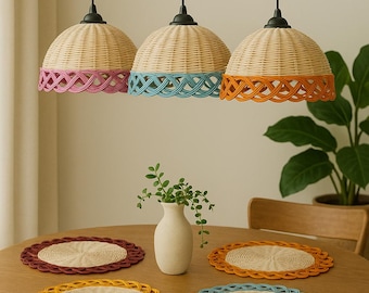 Rattan Colorful Nursery Pendant Light, Boho Lamp Chandelier Lighting