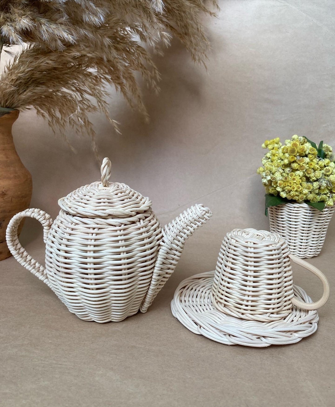 Rattan Teapot, Cup and Coaster/tea Set Etsy