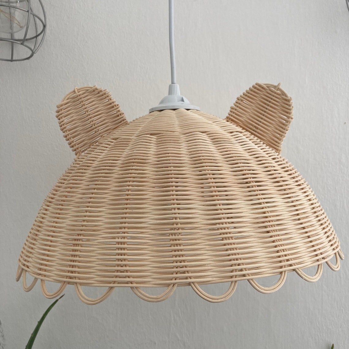 Rattan Cute Bear Chandelier Pendant Light Nursery Etsy