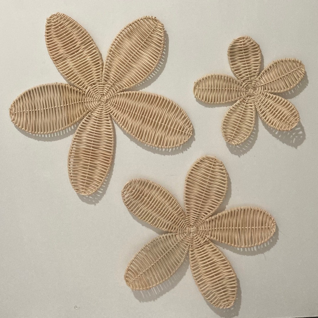 Set of 3 Rattan Jasmine Flower Wall Decor, Boho Decor, Nursery Wall ...