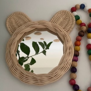 Rattan Cute Bear Ear Mirror, Nursey Mirror Decor, Boho Wall Decor