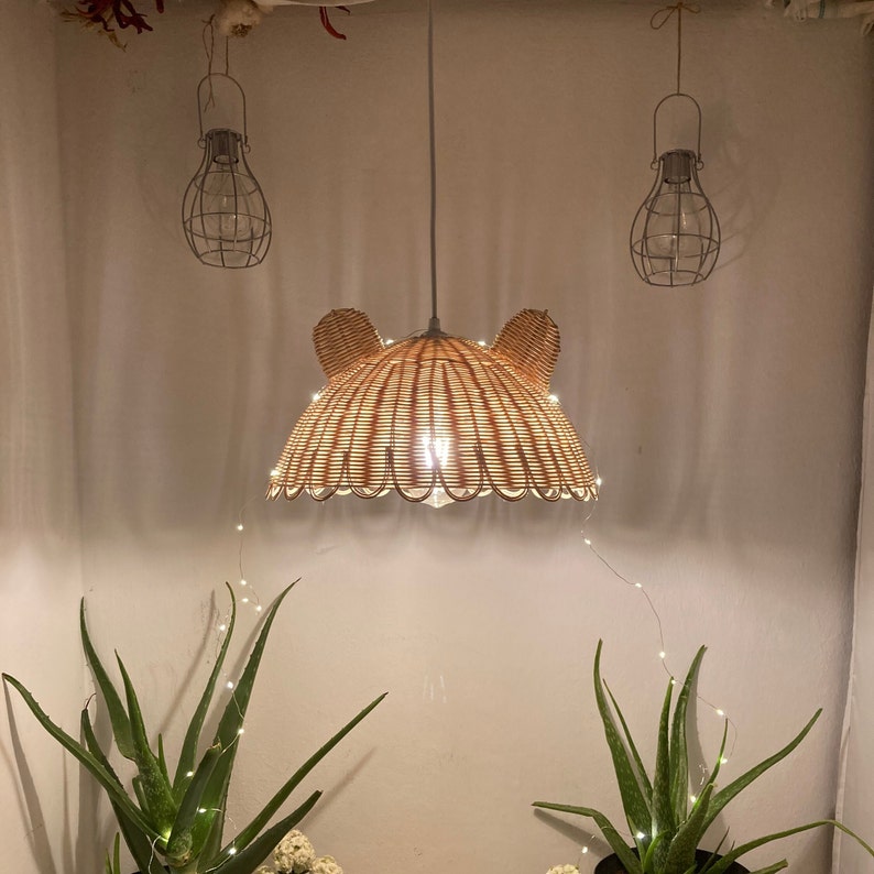 Rattan Cute Bear Chandelier Pendant Light Nursery Etsy