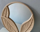 Rattan Tropical Leaf Texture Mirror, Round Mirror, Leaf Design Mirror, Wicker Bamboo Mirror, Foliage Nature Rattan Sanat Special Design