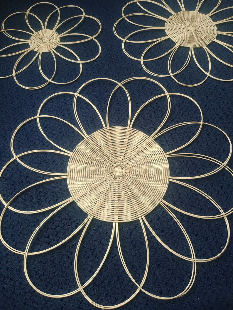 Set of 3 Rattan Daisy Flower Wall Decor Boho Decor Nursery Etsy