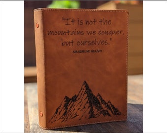 Laser Engraved Journal | Mountains | Inspirational | A5 Ring Binder | Planner | Refillable Leather Notebook