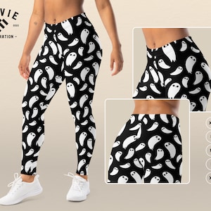 Grinning Ghosts Leggings Spooky Halloween Workout Tights For Women