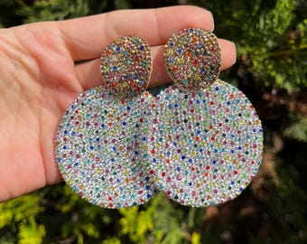 Oversized Chandelier Earrings,Huge Sparkly Earrings,Dangle And Drop Oversized Earrings,Rainbow Modern Earrings Gifts For Women,Mom,Wife