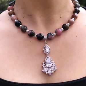 Chunky Necklace, Rhodonite Stone Elegant Necklace , Gemstone Statement Necklace Gift For Birthday,Mothers Day Gifts Sparkle Necklace