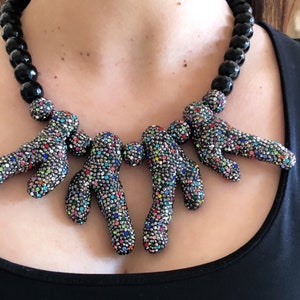 Chunky Elegant Necklace Black Onyx Beaded Necklace Mothers Day Gifts,Rhinestone Necklace,Big Necklace Women Gift Birthday