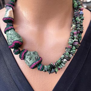 Ruby Zoisite Multistrand Necklace: Chunky Gemstone Statement Necklace