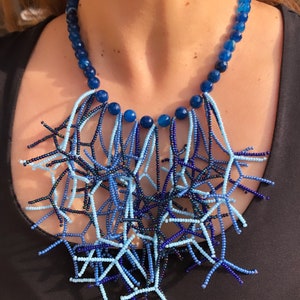 Chunky Necklace,Agate Stone Statement Necklace,Navy Blue Agate Stone And Seed Bead Modern Necklace,Gemstone Personalized Necklace Gift