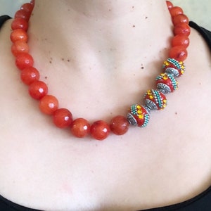 Chunky Agate Necklace, Orange Agate Statement Necklace, Elagant Classic Necklace Gift For Women, Agate Jewelry, Agate Stone