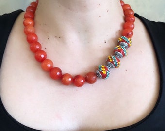 Chunky Agate Necklace, Orange Agate Statement Necklace, Elagant Classic Necklace Gift For Women, Agate Jewelry, Agate Stone
