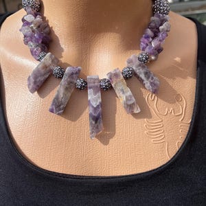 Chunky Amethyst Necklace,Big Bold Amethyst Stone Necklace,Long Amethyst Stone Statement Necklace,Purple Gemstone Elegant Necklace