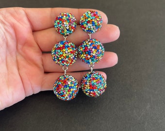 Pendientes de circonio multicolor de araña, pendientes de gran tamaño colgantes y colgantes, pendientes de fiesta de arco iris con rosca, regalos de cumpleaños hechos a mano