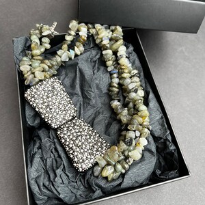 Labradorite Stone Necklace Mother Days Gift ,Multistrand Labradorite And Sparkly Zircon Necklace,Big Bold Chunky Necklace,Modern Necklace image 8