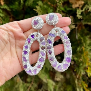 Handmade Amethyst Chandelier Earrings: Oversized Zircon Geometric Earrings