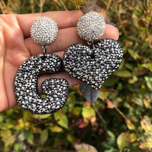 Pendientes de araña, regalos del día de San Valentín Carta G y pendientes de corazón, pendientes modernos de gran tamaño regalo para mujeres, colgar y soltar pendientes