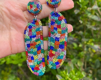 Chandelier Earrings,Multicolor Long Earrings,Dangle And Drop Colorful Earrings,Oversized Zircon Earring,Sparkly Party Earrings