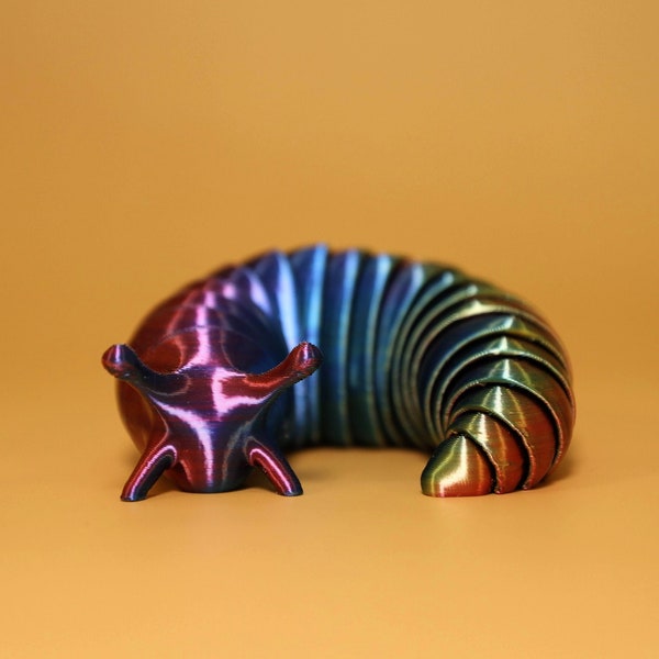 3D Printed Articulated Fidget Slug | Rainbow Color Available! | - Multiple Colors and Sizes!