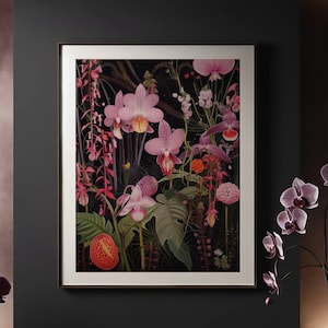Orchids Bloom Art Print, Orchids Poster, Orchid Flowers Print, Moody Wall Art, Dark Academia Wall Art, Still Life Print, Orchid Flowers