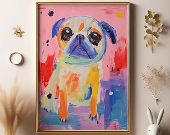 Pop Art Pug Print, Colorful Pug Painting Art Print, Maximalist Nursery Decor, Pug Poster, Puppy Pug Print, Cute Dog Print, Dog Lover Gift