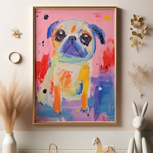 Pop Art Pug Print, Colorful Pug Painting Art Print, Maximalist Nursery Decor, Pug Poster, Puppy Pug Print, Cute Dog Print, Dog Lover Gift