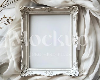 8x10 Elegant White Baroque Frame Mockup, Boho Style Mockup, 8x10 Sign Mockup, Frame Mockup, Photo Frame Mockup, Boho Frame Mockup, Mock up