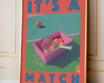 It&#39;s a Match Tennis Art Print, Colorful Sports Poster, Game Room Wall Decor, Gift for Tennis Players and Fans, Tennis Print, Tennis Poster