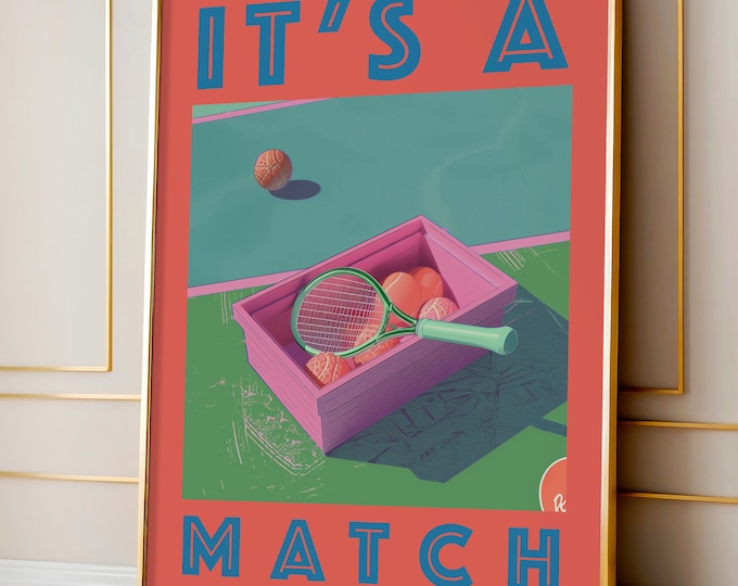 It's a Match Tennis Art Print, Colorful Sports Poster, Game Room Wall Decor, Gift for Tennis Players and Fans, Tennis Print, Tennis Poster