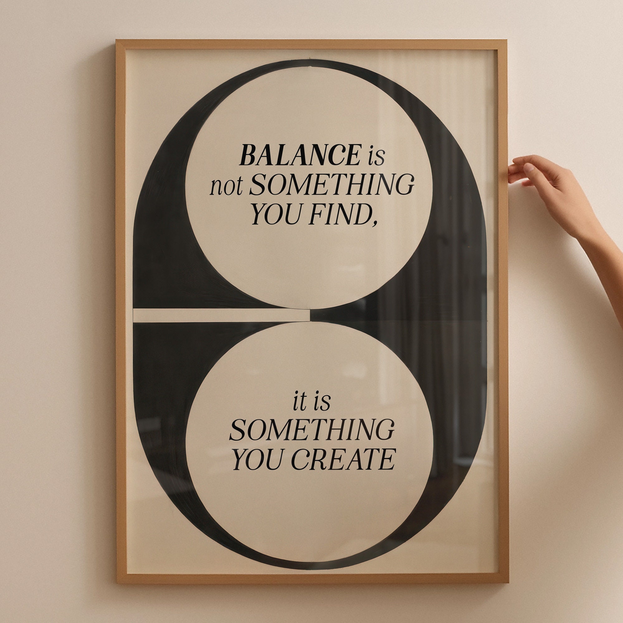 L'equilibrio non è qualcosa che trovi, è qualcosa che crei, stampa citazione equilibrio, arte murale minimalista moderna, arte tipografica ispiratrice