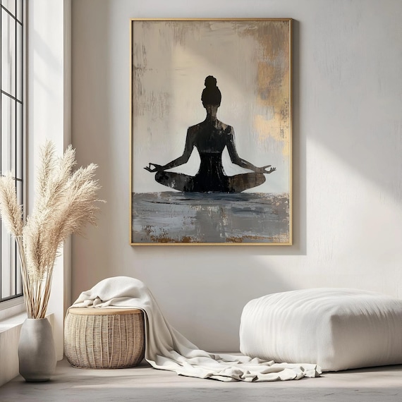 Yoga Meditation Print, Zen Wall Art, Minimalist Yoga Pose Silhouette Painting, Meditation Wall Art, Mindfulness Decor, Yoga Room Decor