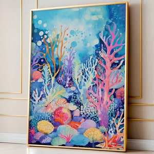 Farbenfrohe druckbare Unterwasserkunst, Ozean Bild, Minimalistische Kunst, Minimalistische Kunst, Minimalistisches Bild